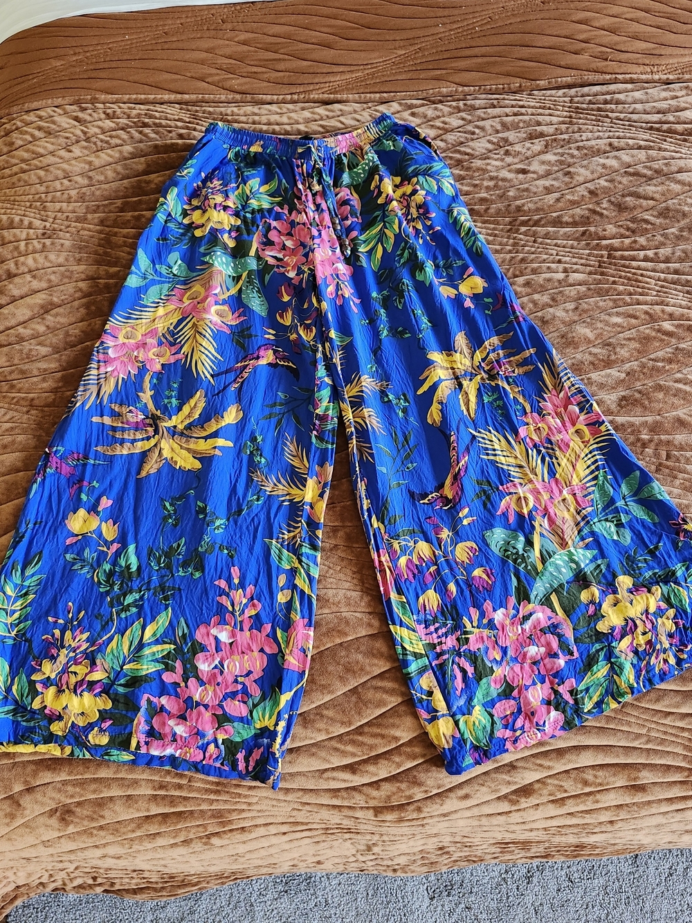 Cynthia Rowley Blue Tropical Floral Wide-Leg Pants